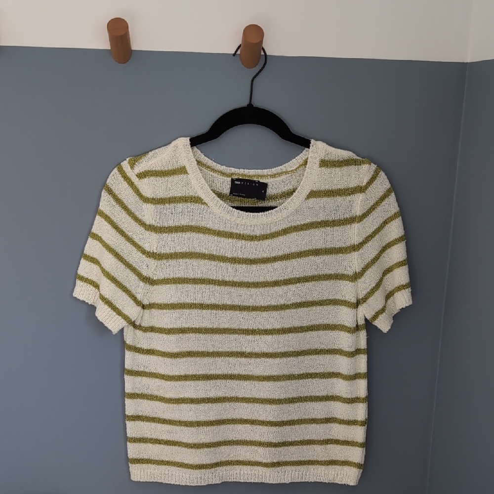 ASOS DESIGN knitted wide rib baby tee in green stripe